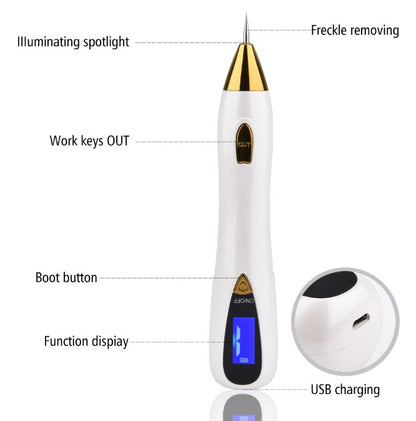 Skin Care Laser Mole, Tattoo Freckle, Wart Corns Dark Spot Removal Pen LCD - Gold