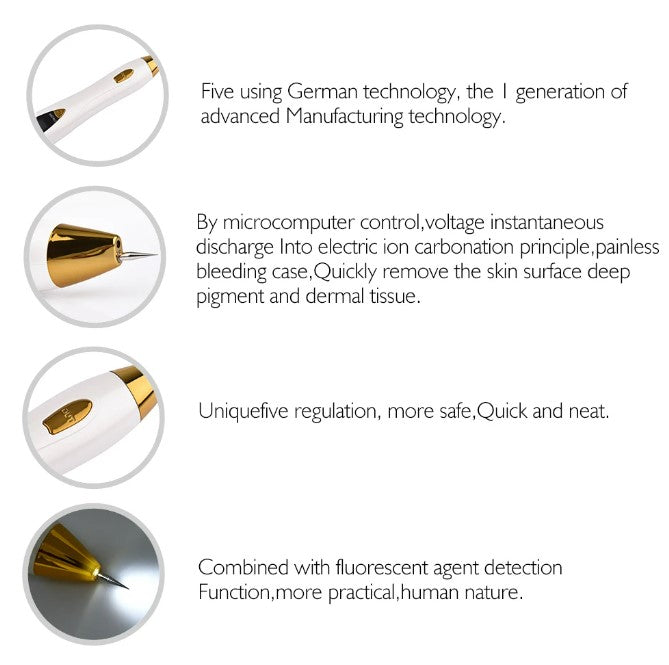 Skin Care Laser Mole, Tattoo Freckle, Wart Corns Dark Spot Removal Pen LCD - Gold