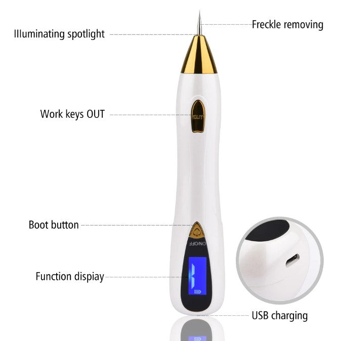 Skin Care Laser Mole, Tattoo Freckle, Wart Corns Dark Spot Removal Pen LCD - Silver