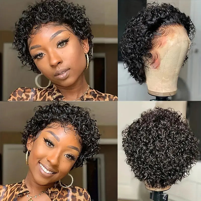 Short curly bob wig collage showing texture and shape