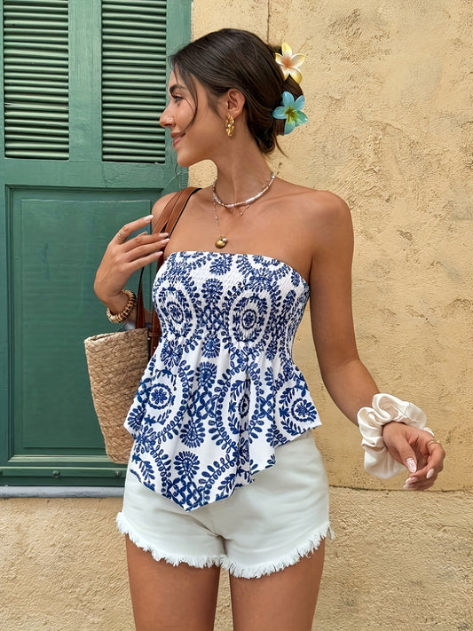 Floral Print Strapless Tube Crop Top