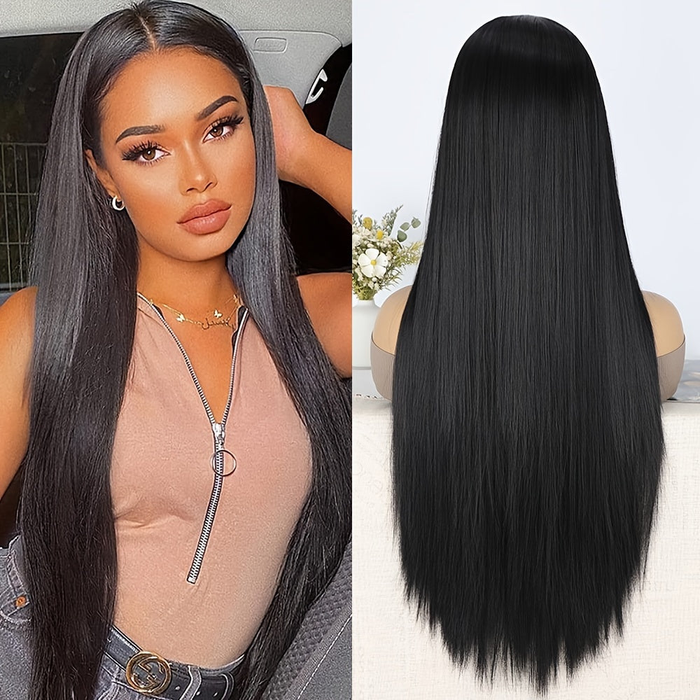 High-density straight headband wig front and back view