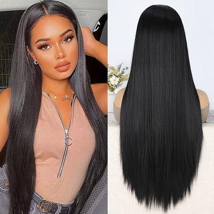 High-density straight headband wig front and back view